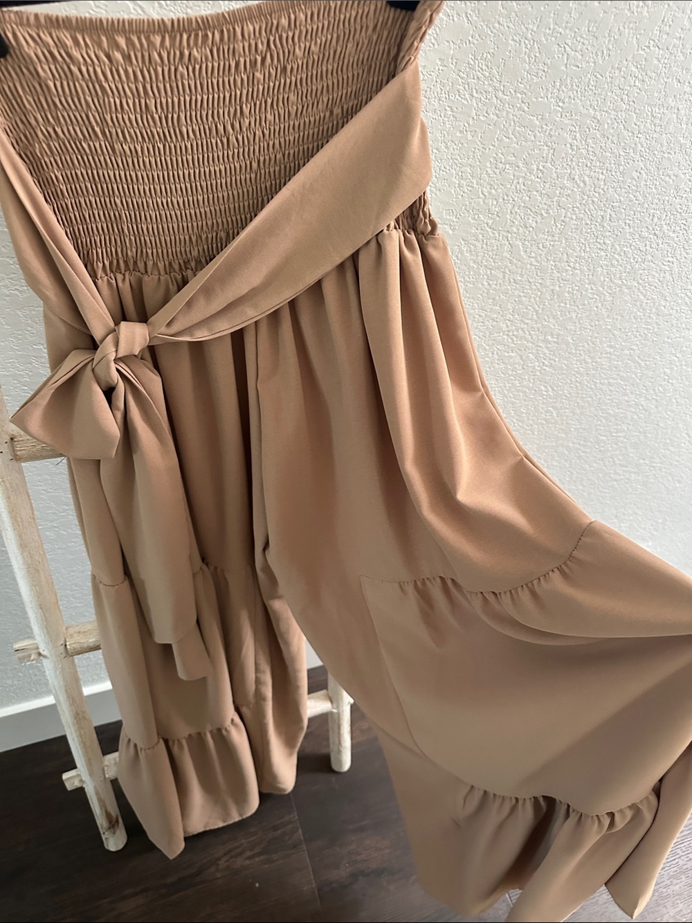 SHEIN Camel Tie-Waist Wide-Leg Jumpsuit